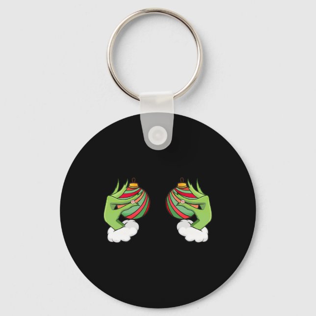 Christmas Ornament Breast Funny Christmas  Keychain (Front)