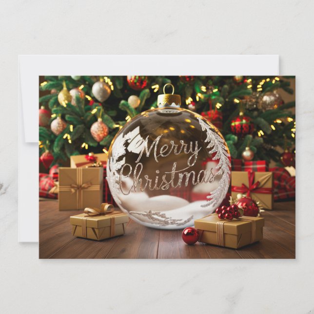 Christmas Ornament Crystal Ball 3 Holiday Card (Front)