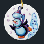 Christmas ornament double sided penguin/snowman<br><div class="desc">Christmas ornament double sided penguin/snowman Christmas hanging decoration with Snowfolk Winter Wonderland snowboarder. Winter Wonderland snowmen and Christmas penguin. Lovable wintery snowmen and snowgirl characters playing their instruments in a Christmas band. Also check out the matching wintery characters with sledging snowgirls, skiing snowmen and skating snowmen. A lovely illustrated original...</div>