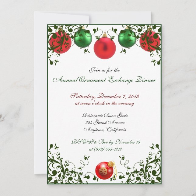 Christmas Ornament Exchange Dinner Invitations (Front)