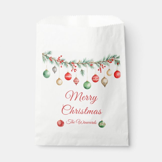 Christmas Ornament Exchange Party Garland Favour Bag (Front)