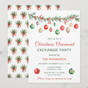 Christmas Ornament Exchange Party Garland Invitation