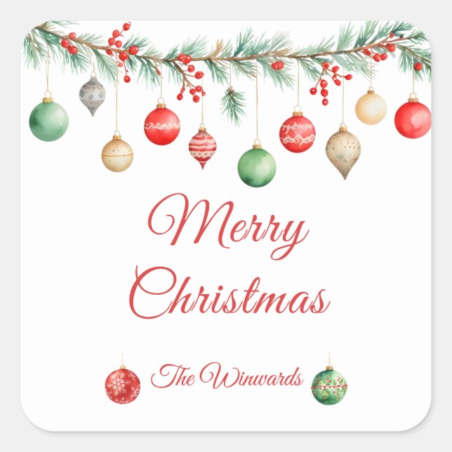 Christmas Ornament Exchange Party Garland Square Sticker (Front)