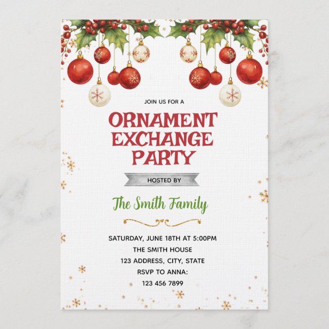 Christmas ornament exchange party invitation (Front)