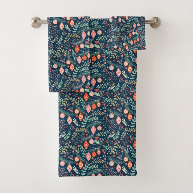 Christmas Ornament | Floral Pattern Bath Towel Set (Insitu)