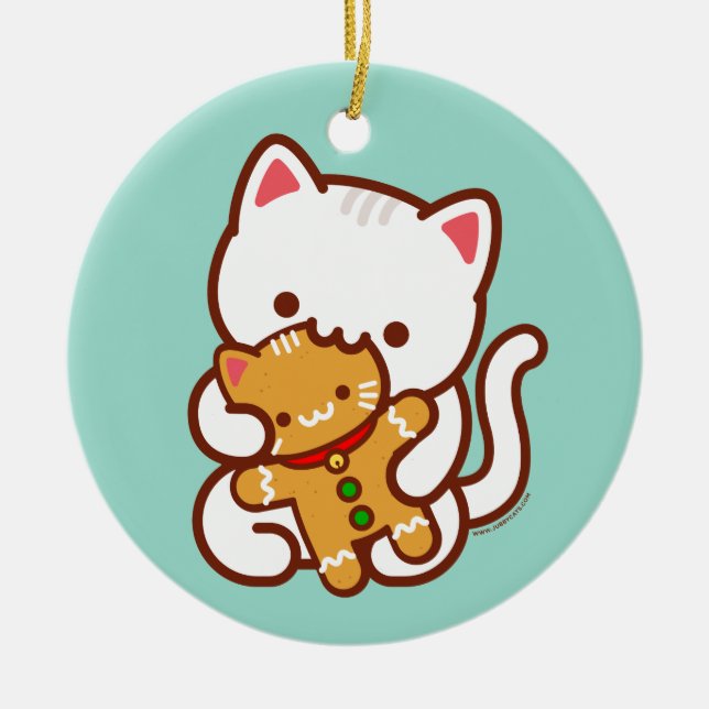 Christmas Ornament - Hungry Kitty Gingerbread Cat (Front)