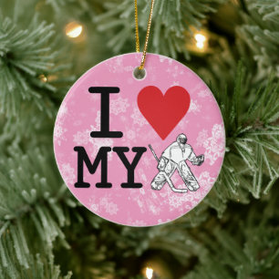 Christmas Ornament, I Love My Hockey Goalie Ceramic Ornament