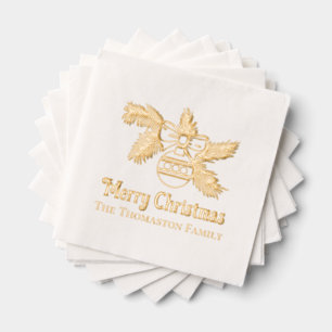 Christmas Ornament on Branch Greeting Name Foil Napkins