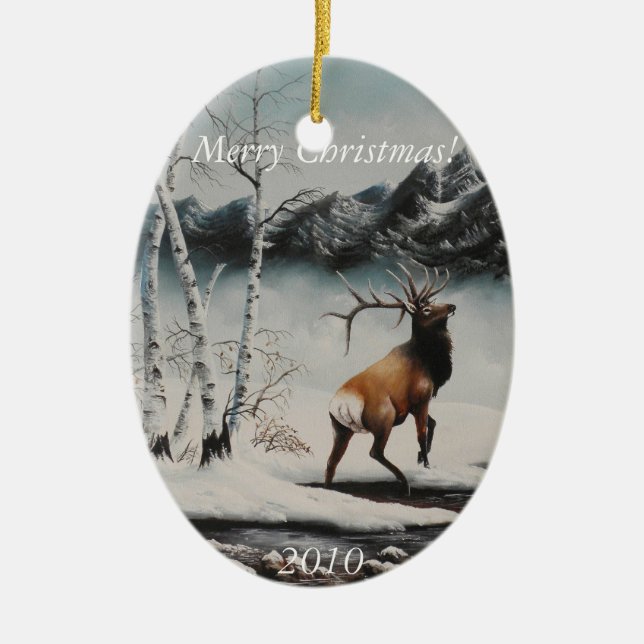 Christmas Ornament Painting Elk in snow (Front)