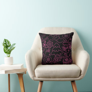 Christmas Ornament pattern 10 Black BG Throw Pillow
