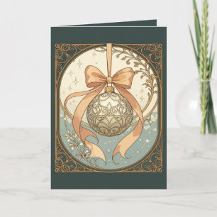Christmas Ornament Peach And Beige Art Nouveau Holiday Card