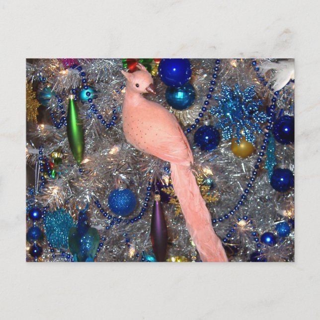 Christmas Ornament Peach Peacock Holiday Postcard (Front)