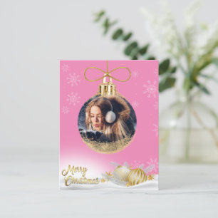 Christmas Ornament Photo Snowflakes Pink Modern Holiday Postcard