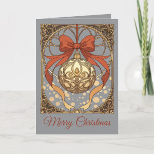 Christmas Ornament Red And Beige Art Nouveau  Holiday Card