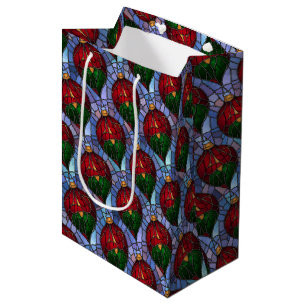 Christmas Ornament Red Green Blue Stained Glass Medium Gift Bag