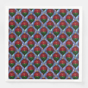 Christmas Ornament Red Green Blue Stained Glass  Napkin