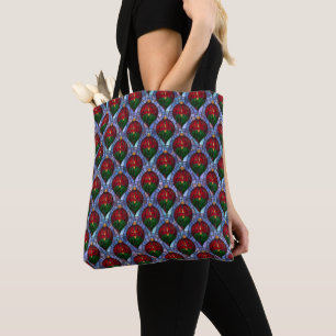 Christmas Ornament Red Green Blue Stained Glass  Tote Bag