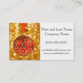 Christmas Ornament Red with Gold Twinkle Lights Business Card