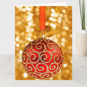 Christmas Ornament Red with Gold Twinkle Lights Card