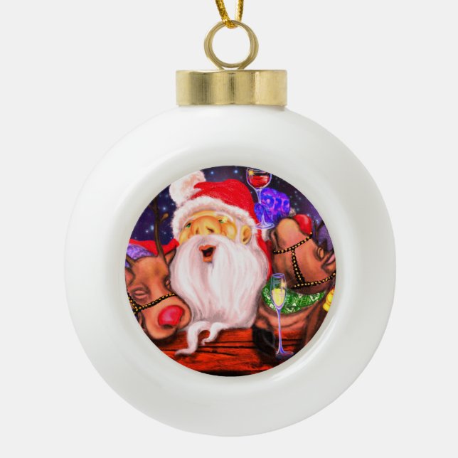 Christmas Ornament Santa and Reindeers Fun (Front)