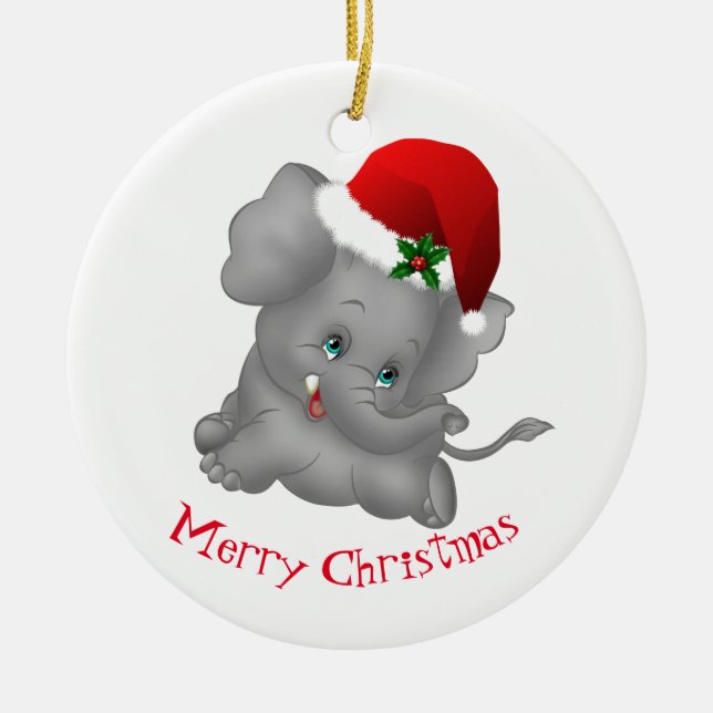 Christmas Ornament-Santa Elephant Ceramic Ornament (Front)