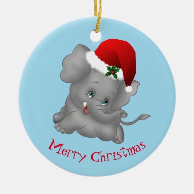 Christmas Ornament-Santa Elephant Ceramic Ornament (Front)