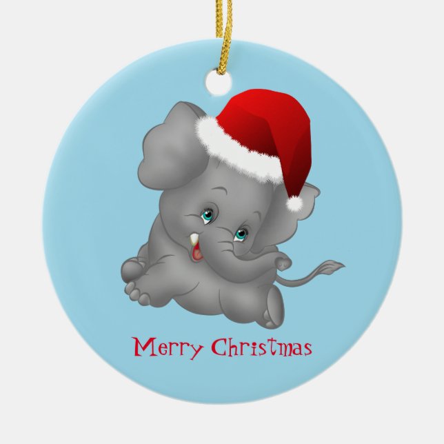 Christmas Ornament-Santa Elephant Ceramic Ornament (Front)