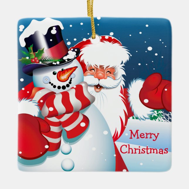 Christmas Ornament-Santa & Frosty Ceramic Ornament (Front)