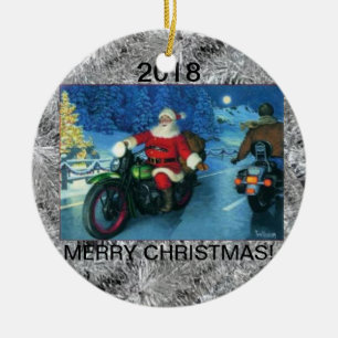 Christmas Ornament/Santa on a Motorcycle 2018 Ceramic Ornament