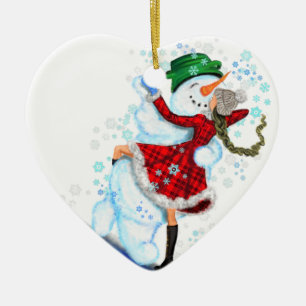 Christmas Ornament Snowman and Girl Dance