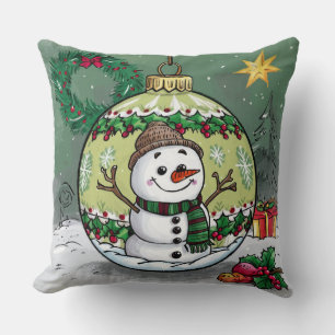 Christmas Ornament Snowman Throw Pillow