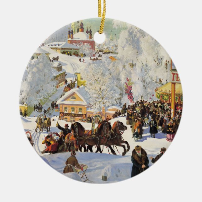 Christmas Ornament-Vintage Winter Scene Ceramic Ornament (Front)