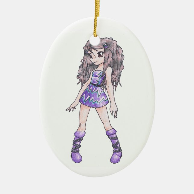 Christmas Ornament w/ Girl in Purple Dress & Boots (Front)