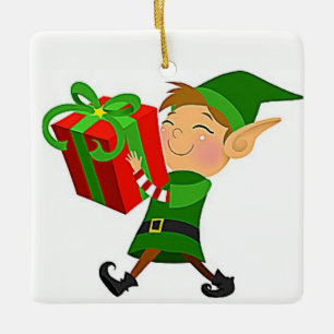 **CHRISTMAS ORNAMENT** W/ SANTA'S ELF CERAMIC ORNAMENT