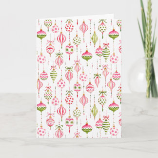 Christmas Ornament Watercolor Pink and Green Card