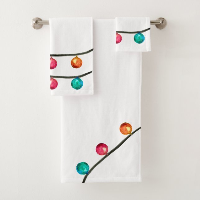 Christmas Ornament Watercolour Designer Bath Towel Set (Insitu)