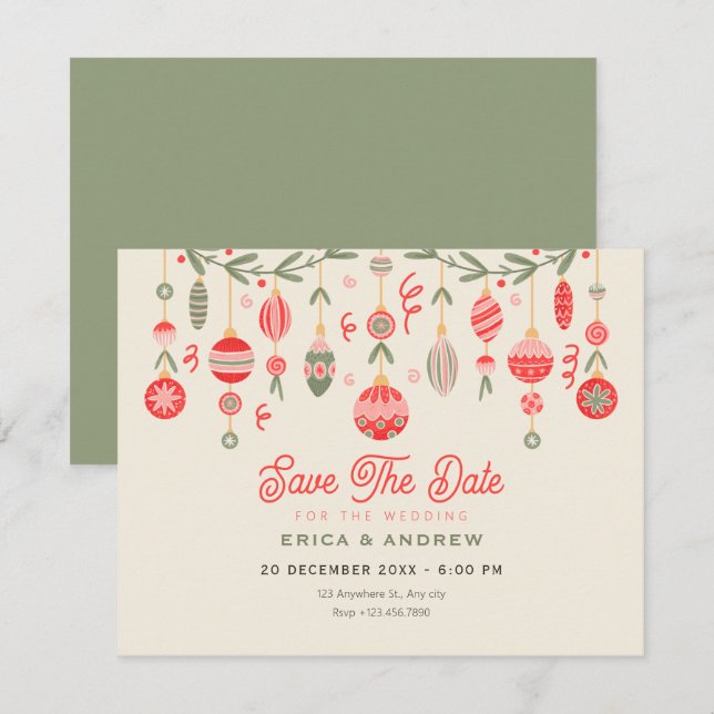 Christmas ornament wedding  save the date (Front/Back)