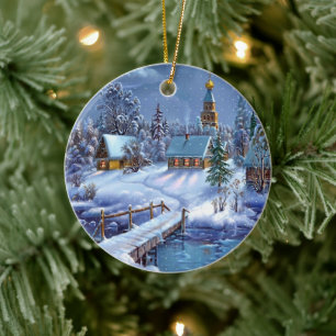 Christmas Ornament-Winter Scene Ceramic Ornament