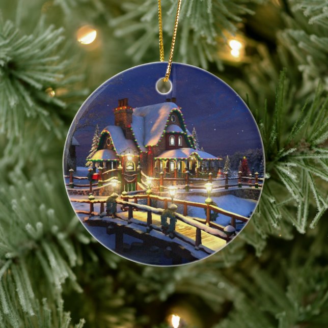 Christmas Ornament-Winter Scene Ceramic Ornament (Tree)