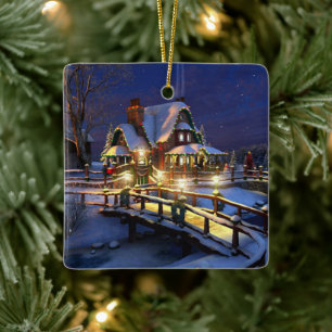 Christmas Ornament-Winter Scene Ceramic Ornament