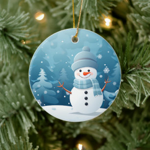 Christmas Ornament-Winter Snowman Scene  Ceramic Ornament