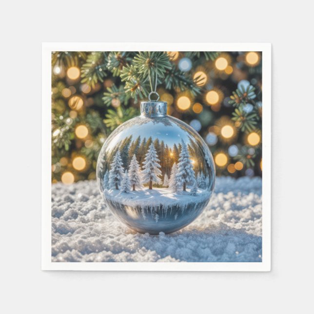Christmas Ornament With a Winter Forest Scene Napkin (Front)