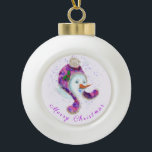 Christmas Ornament with Happy Snowman<br><div class="desc">Christmas Ornaments with Happy Snowman In Purple Pink Beanie Winter Hat Fun Christmas Painting Collection - Choose / Add Your Unique Text / Name / Colour - Make Your Special Gift - Resize and move or remove / add elements - image / text with customization tool. Painting and Design by...</div>