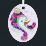 Christmas Ornament with Happy Snowman - Funny<br><div class="desc">Christmas Ornaments with Happy Snowman In Purple Pink Beanie Winter Hat Fun Christmas Painting Collection - Choose / Add Your Unique Text / Name / Colour - Make Your Special Christmas Ornament Gift - Resize and move or remove / add elements - image / text with customization tool. Painting and...</div>