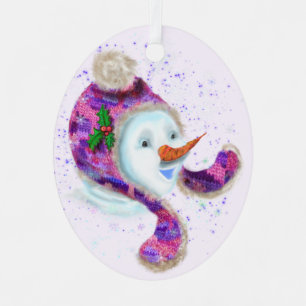 Christmas Ornament with Happy Snowman - Funny