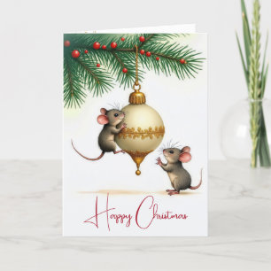 Christmas Ornament With Mice Holiday Card