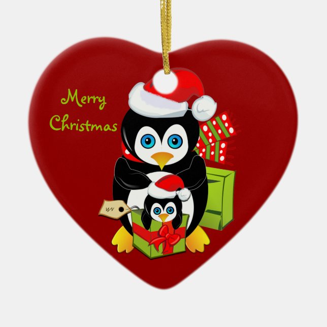 Christmas ornament With Penguin Mom and Baby (Front)