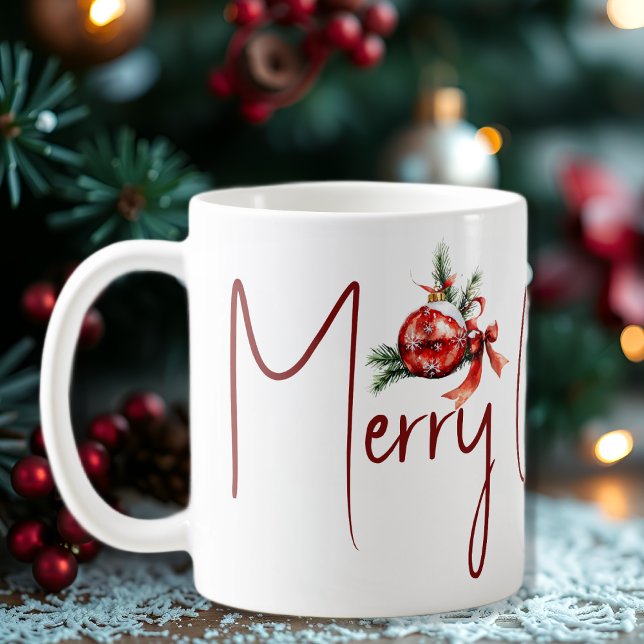 Christmas ornament with red bow and fir branches  coffee mug (Creator Uploaded)