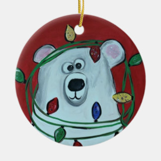 Christmas ornament- wonky polar bear ceramic ornament