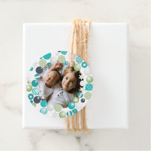 Christmas Ornament Wreath and Your Photo Favour Tags